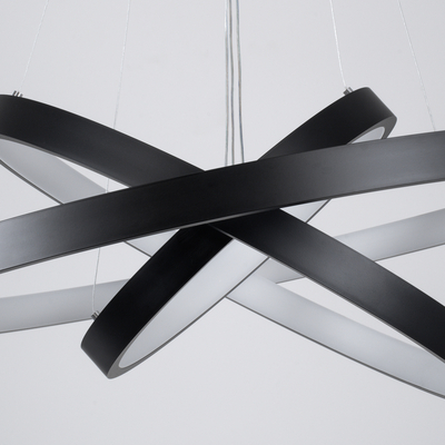 GloboStar® NEMESIS TRIO 61170-DECO Κρεμαστό Φωτιστικό Δαχτυλίδι-Κύκλος LED CCT 120W 14723lm 360° AC 220-240V - Εναλλαγή Φωτισμού μέσω Τηλεχειριστηρίου All In One Ψυχρό 6000k+Φυσικό 4500k+Θερμό 2700k Dimmable Φ40+60+80cm - Μαύρο - 3 Years Warranty