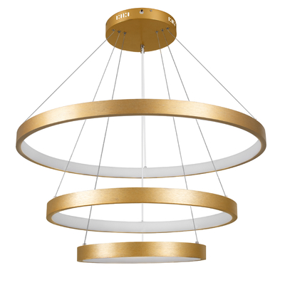 GloboStar® NEMESIS TRIO 61172 Κρεμαστό Φωτιστικό Δαχτυλίδι-Κύκλος LED CCT 120W 14723lm 360° AC 220-240V - Εναλλαγή Φωτισμού μέσω Τηλεχειριστηρίου All In One Ψυχρό 6000k+Φυσικό 4500k+Θερμό 2700k Dimmable Φ40+60+80cm - Χρυσό Βούρτσας - 3 Years Warranty