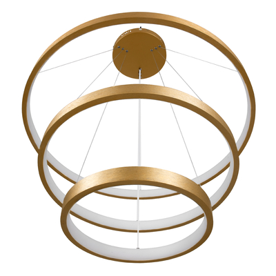 GloboStar® NEMESIS TRIO 61172 Κρεμαστό Φωτιστικό Δαχτυλίδι-Κύκλος LED CCT 120W 14723lm 360° AC 220-240V - Εναλλαγή Φωτισμού μέσω Τηλεχειριστηρίου All In One Ψυχρό 6000k+Φυσικό 4500k+Θερμό 2700k Dimmable Φ40+60+80cm - Χρυσό Βούρτσας - 3 Years Warranty