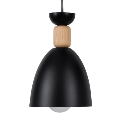 GloboStar® AVA 61572 Μοντέρνο Κρεμαστό Φωτιστικό Καμπάνα Τρίφωτο 3 x E27 IP20 Μαύρο Μέταλλο με Μπεζ Ξύλο - Μ35 x Π35 x Υ130cm