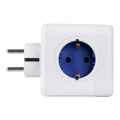 GloboStar® TRAVEL PowerCube PRO Certified 79638 Πολύπριζο 6 Θέσεων με 4 Πρίζες Ασφαλείας Childproof EU Schuko AC 220-240V & 2 Πρίζες USB Max 2.1A/DC 5V Μ7.5 x Π11.5 x Υ7.5 - Λευκό με Μπλε - Max Load 3680W/16A