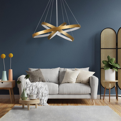 GloboStar® NEMESIS TRIO 61172-DECO Κρεμαστό Φωτιστικό Δαχτυλίδι-Κύκλος LED CCT 120W 14723lm 360° AC 220-240V - Εναλλαγή Φωτισμού μέσω Τηλεχειριστηρίου All In One Ψυχρό 6000k+Φυσικό 4500k+Θερμό 2700k Dimmable Φ40+60+80cm - Χρυσό Βούρτσας - 3 Years Warranty