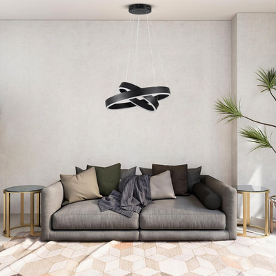 GloboStar® VENOM DUO 61185-DECO Κρεμαστό Φωτιστικό Δαχτυλίδι-Κύκλος LED CCT 75W 8818lm 120° AC 220-240V - Εναλλαγή Φωτισμού μέσω Τηλεχειριστηρίου All In One Ψυχρό 6000K+Φυσικό 4500K+Θερμό 2700K Dimmable Φ40+60cm - Μαύρο - 3 Years Warranty