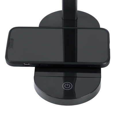 GloboStar® FIARIA 76530 Μοντέρνο Επιτραπέζιο Φωτιστικό Πορτατίφ LED 5W 500lm 180° DC 5V - με Ασύρματη Φόρτιση - Wireless Charger - Διακόπτη Αφής - CCT Θερμό Λευκό 2700K - Φυσικό Λευκό 4500K - Ψυχρό Λευκό 6000K Dimmable - Μ25 x Π10.5 x Υ35.5 - Μαύρο