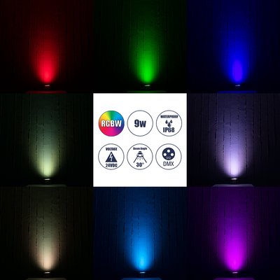 GloboStar® UNDERWATER-DINA 90677 Υποβρύχιο Φωτιστικό Σποτ Ειδικό για Σιντριβάνια LED 9W 945lm 30° DC 24V Αδιάβροχο IP68 Φ12 x Υ14cm Πολύχρωμο RGBW DMX512 - Ανοξείδωτο Ατσάλι - 3 Χρόνια Εγγύηση