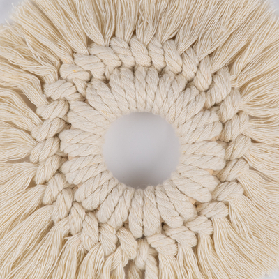 GloboStar® 35015 Διακοσμητικό Κρεμαστό Μακραμέ Κρίκος Χειροποίητο Μπεζ Φ14cm