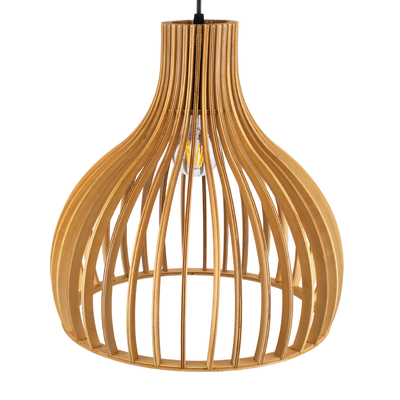 GloboStar® SCANDINAVIA 01697 Μοντέρνο Κρεμαστό Φωτιστικό Πλέγμα Μονόφωτο 1 x E27 IP20 Μπεζ Ξύλο - Μ35 x Π35 x Υ35cm