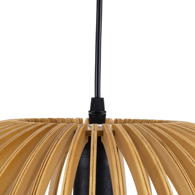 GloboStar® SCANDINAVIA 01698 Μοντέρνο Κρεμαστό Φωτιστικό Πλέγμα Μονόφωτο 1 x E27 IP20 Μπεζ Ξύλο - Μ33 x Π33 x Υ20cm