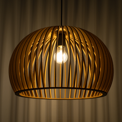 GloboStar® SCANDINAVIA 01699 Μοντέρνο Κρεμαστό Φωτιστικό Πλέγμα Μονόφωτο 1 x E27 IP20 Μπεζ Ξύλο - Μ44 x Π44 x Υ28cm