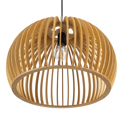 GloboStar® SCANDINAVIA 01699 Μοντέρνο Κρεμαστό Φωτιστικό Πλέγμα Μονόφωτο 1 x E27 IP20 Μπεζ Ξύλο - Μ44 x Π44 x Υ28cm