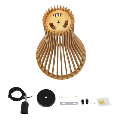 GloboStar® SCANDINAVIA 01700 Boho Κρεμαστό Φωτιστικό Πλέγμα Μονόφωτο 1 x E27 IP20 Μπεζ Ξύλο - Μ25 x Π25 x Y45cm