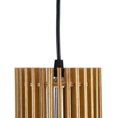 GloboStar® SCANDINAVIA 01700 Boho Κρεμαστό Φωτιστικό Πλέγμα Μονόφωτο 1 x E27 IP20 Μπεζ Ξύλο - Μ25 x Π25 x Y45cm