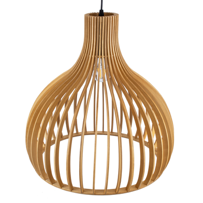 GloboStar® SCANDINAVIA 01701 Μοντέρνο Κρεμαστό Φωτιστικό Πλέγμα Μονόφωτο 1 x E27 IP20 Μπεζ Ξύλο - Μ45 x Π45 x Y45cm