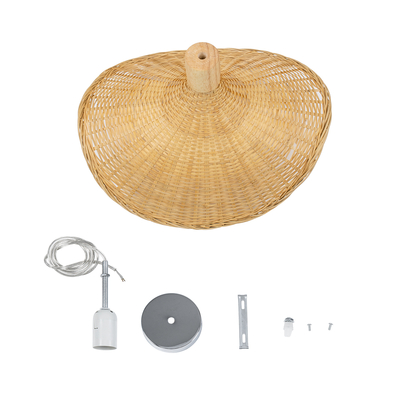 GloboStar® CUBA 01715 Boho Κρεμαστό Φωτιστικό Ανάρτηση Μονόφωτο 1 x E27 IP20 Μπεζ Ξύλο - Μ33 x Π33 x Υ25cm