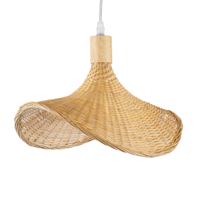 GloboStar® CUBA 01715 Boho Κρεμαστό Φωτιστικό Ανάρτηση Μονόφωτο 1 x E27 IP20 Μπεζ Ξύλο - Μ33 x Π33 x Υ25cm