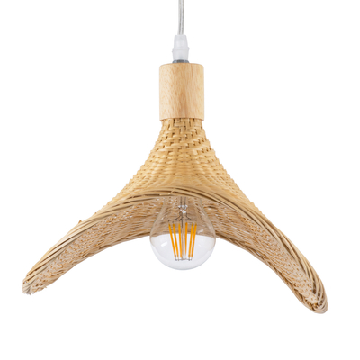 GloboStar® CUBA 01715 Boho Κρεμαστό Φωτιστικό Ανάρτηση Μονόφωτο 1 x E27 IP20 Μπεζ Ξύλο - Μ33 x Π33 x Υ25cm