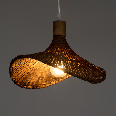 GloboStar® CUBA 01716 Boho Κρεμαστό Φωτιστικό Ανάρτηση Μονόφωτο 1 x E27 IP20 Καφέ Ξύλο - Μ33 x Π33 x Υ25cm