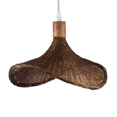 GloboStar® CUBA 01716 Boho Κρεμαστό Φωτιστικό Ανάρτηση Μονόφωτο 1 x E27 IP20 Καφέ Ξύλο - Μ33 x Π33 x Υ25cm