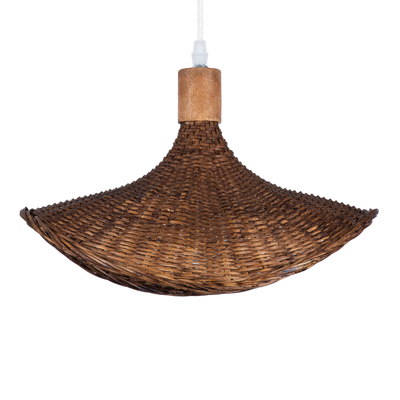 GloboStar® CUBA 01716 Boho Κρεμαστό Φωτιστικό Ανάρτηση Μονόφωτο 1 x E27 IP20 Καφέ Ξύλο - Μ33 x Π33 x Υ25cm