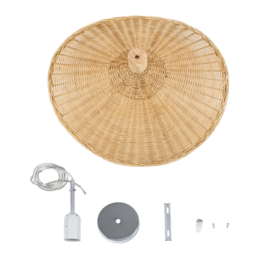 GloboStar® CUBA 01717 Boho Κρεμαστό Φωτιστικό Ανάρτηση Μονόφωτο 1 x E27 IP20 Μπεζ Ξύλο - Μ43 x Π43 x Y30cm