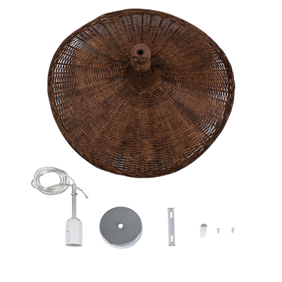 GloboStar® CUBA 01718 Boho Κρεμαστό Φωτιστικό Ανάρτηση Μονόφωτο 1 x E27 IP20 Καφέ Ξύλο - Μ43 x Π43 x Y30cm