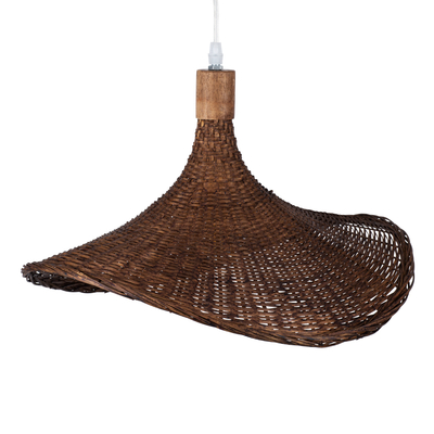 GloboStar® CUBA 01718 Boho Κρεμαστό Φωτιστικό Ανάρτηση Μονόφωτο 1 x E27 IP20 Καφέ Ξύλο - Μ43 x Π43 x Y30cm