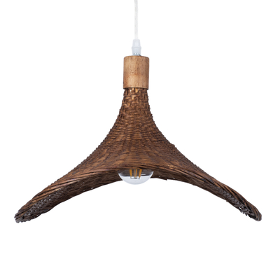 GloboStar® CUBA 01718 Boho Κρεμαστό Φωτιστικό Ανάρτηση Μονόφωτο 1 x E27 IP20 Καφέ Ξύλο - Μ43 x Π43 x Y30cm