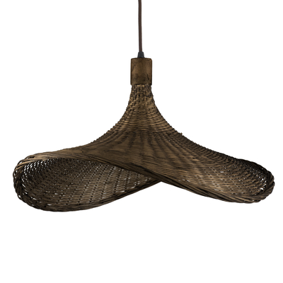 GloboStar® CUBA 01720 Boho Κρεμαστό Φωτιστικό Ανάρτηση Μονόφωτο 1 x E27 IP20 Καφέ Ξύλο - Μ53 x Π53 x Υ30cm