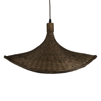 GloboStar® CUBA 01720 Boho Κρεμαστό Φωτιστικό Ανάρτηση Μονόφωτο 1 x E27 IP20 Καφέ Ξύλο - Μ53 x Π53 x Υ30cm