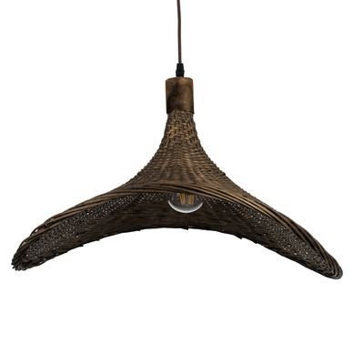 GloboStar® CUBA 01720 Boho Κρεμαστό Φωτιστικό Ανάρτηση Μονόφωτο 1 x E27 IP20 Καφέ Ξύλο - Μ53 x Π53 x Υ30cm