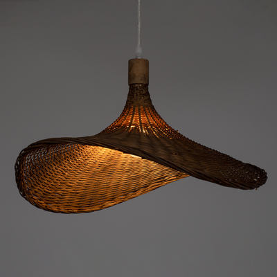 GloboStar® CUBA 01720 Boho Κρεμαστό Φωτιστικό Ανάρτηση Μονόφωτο 1 x E27 IP20 Καφέ Ξύλο - Μ53 x Π53 x Υ30cm