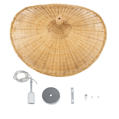 GloboStar® CUBA 01721 Boho Κρεμαστό Φωτιστικό Ανάρτηση Μονόφωτο 1 x E27 IP20 Μπεζ Ξύλο - Μ63 x Π63 x Υ32cm