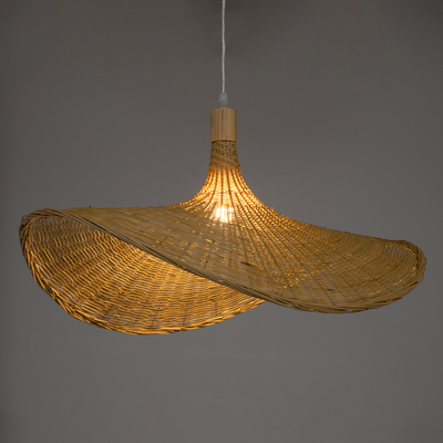 GloboStar® CUBA 01721 Boho Κρεμαστό Φωτιστικό Ανάρτηση Μονόφωτο 1 x E27 IP20 Μπεζ Ξύλο - Μ63 x Π63 x Υ32cm