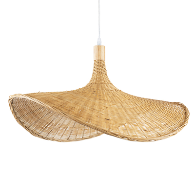 GloboStar® CUBA 01721 Boho Κρεμαστό Φωτιστικό Ανάρτηση Μονόφωτο 1 x E27 IP20 Μπεζ Ξύλο - Μ63 x Π63 x Υ32cm