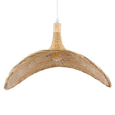 GloboStar® CUBA 01721 Boho Κρεμαστό Φωτιστικό Ανάρτηση Μονόφωτο 1 x E27 IP20 Μπεζ Ξύλο - Μ63 x Π63 x Υ32cm
