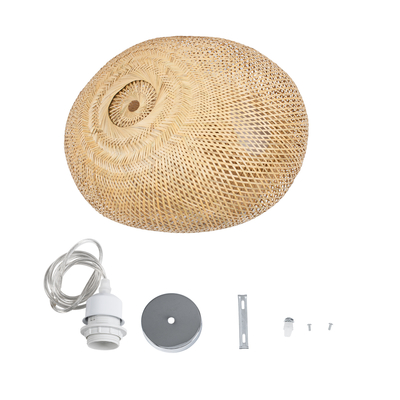 GloboStar® CARIBBEAN 01723 Boho Κρεμαστό Φωτιστικό Ανάρτηση Μονόφωτο 1 x E27 IP20 Μπεζ Ξύλο - Μ45 x Π45 x Υ24cm