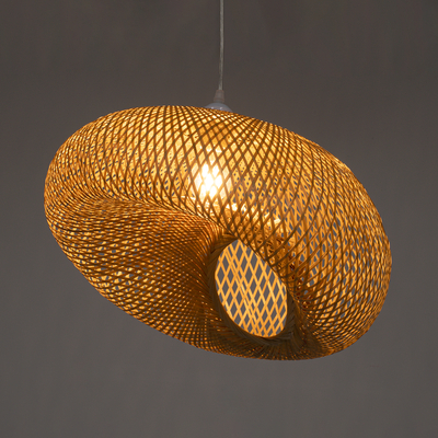 GloboStar® CARIBBEAN 01723 Boho Κρεμαστό Φωτιστικό Ανάρτηση Μονόφωτο 1 x E27 IP20 Μπεζ Ξύλο - Μ45 x Π45 x Υ24cm