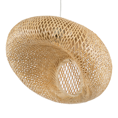 GloboStar® CARIBBEAN 01723 Boho Κρεμαστό Φωτιστικό Ανάρτηση Μονόφωτο 1 x E27 IP20 Μπεζ Ξύλο - Μ45 x Π45 x Υ24cm