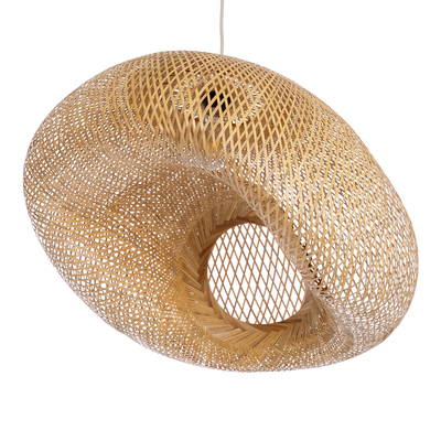 GloboStar® CARIBBEAN 01724 Boho Κρεμαστό Φωτιστικό Ανάρτηση Μονόφωτο 1 x E27 IP20 Μπεζ Ξύλο - Μ60 x Π60 x Υ38cm