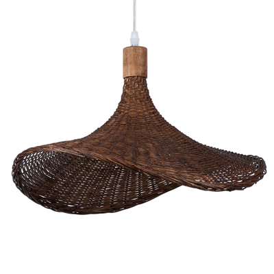 GloboStar® CUBA 01718 Boho Κρεμαστό Φωτιστικό Ανάρτηση Μονόφωτο 1 x E27 IP20 Καφέ Ξύλο - Μ43 x Π43 x Y30cm