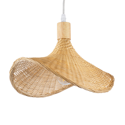 GloboStar® CUBA 01715 Boho Κρεμαστό Φωτιστικό Ανάρτηση Μονόφωτο 1 x E27 IP20 Μπεζ Ξύλο - Μ33 x Π33 x Υ25cm