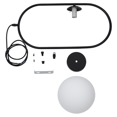 GloboStar® HAMBURG 00591 Μοντέρνο Κρεμαστό Φωτιστικό Μπάλα Μονόφωτο 1 x E14 IP20 Μαύρο Μέταλλο με Λευκό Γυαλί - Μ25 x Π20 x Υ50cm