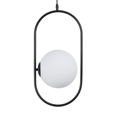 GloboStar® HAMBURG 00591 Μοντέρνο Κρεμαστό Φωτιστικό Μπάλα Μονόφωτο 1 x E14 IP20 Μαύρο Μέταλλο με Λευκό Γυαλί - Μ25 x Π20 x Υ50cm