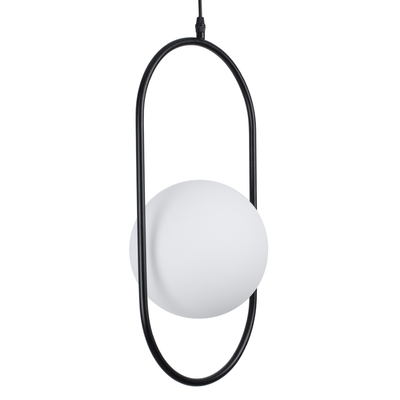 GloboStar® HAMBURG 00591 Μοντέρνο Κρεμαστό Φωτιστικό Μπάλα Μονόφωτο 1 x E14 IP20 Μαύρο Μέταλλο με Λευκό Γυαλί - Μ25 x Π20 x Υ50cm