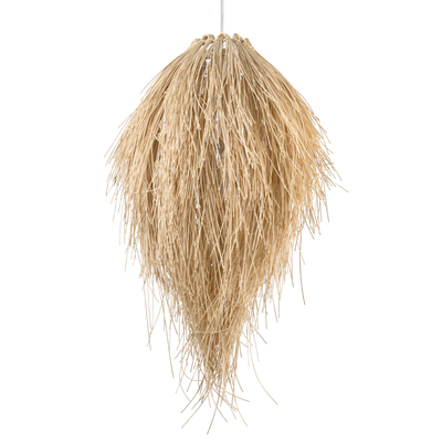 GloboStar® ARCHIPELAGO 01747 Boho Κρεμαστό Φωτιστικό Πλέγμα Μονόφωτο 1 x E27 IP20 Μπεζ Ξύλο - Μ30 x Π30 x Υ63cm