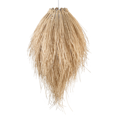 GloboStar® ARCHIPELAGO 01747 Boho Κρεμαστό Φωτιστικό Πλέγμα Μονόφωτο 1 x E27 IP20 Μπεζ Ξύλο - Μ30 x Π30 x Υ63cm