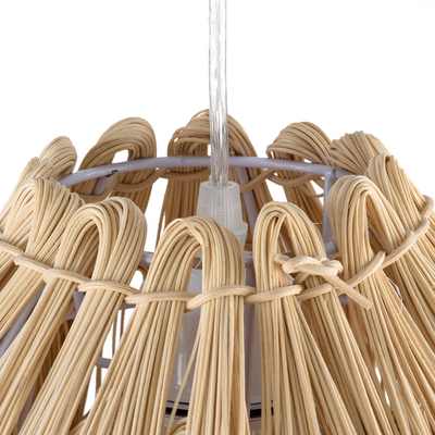 GloboStar® ARCHIPELAGO 01747 Boho Κρεμαστό Φωτιστικό Πλέγμα Μονόφωτο 1 x E27 IP20 Μπεζ Ξύλο - Μ30 x Π30 x Υ63cm