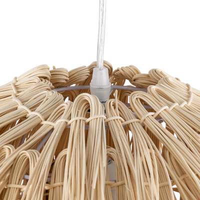 GloboStar® ARCHIPELAGO 01749 Boho Κρεμαστό Φωτιστικό Πλέγμα Μονόφωτο 1 x E27 IP20 Μπεζ Ξύλο - Μ40 x Π40 x Υ63cm