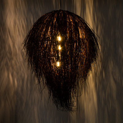 GloboStar® ARCHIPELAGO 01750 Boho Κρεμαστό Φωτιστικό Πλέγμα Μονόφωτο 1 x E27 IP20 Καφέ Ξύλο - Μ40 x Π40 x Υ63cm