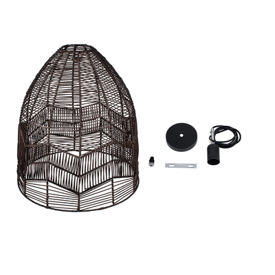 GloboStar® ALOHA 01752 Boho Κρεμαστό Φωτιστικό Καμπάνα Μονόφωτο 1 x E27 IP20 Καφέ Σχοινί - Μ43 x Π43 x Y46cm